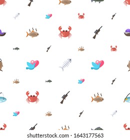animal icons pattern seamless. Included editable flat crab, fish bone, perch, grilled fish, dove, Hunting, smoked fish, Fishing, seafood icons. animal icons for web and mobile.