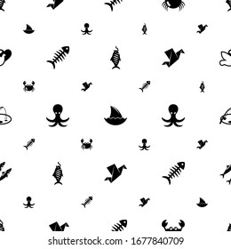 animal icons pattern seamless. Included editable filled smoked fish, shark fin, crab, fish bone, octopus, Origami, Fishing, sardine, dove icons. animal icons for web and mobile.