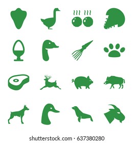 Animal icons set. set of 16 animal filled icons such as pig, animal fang, hog, dog, goose, goat, deer, seal, beef, egg, meat, paw