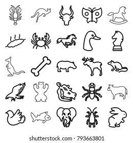 Animal icons. set of 25 editable outline animal icons such as rabbit, moose, eagle, goose, mouse, crab, bull, horse, hippopotamus, beetle, elephant, bone, bird, meat