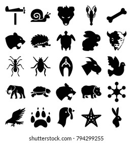 Animal icons. set of 25 editable filled animal icons such as rabbit, turkey, fish, eagle, beetle, panther, crab, elephant, goat, ant, bird, virus, turtle  illsutration
