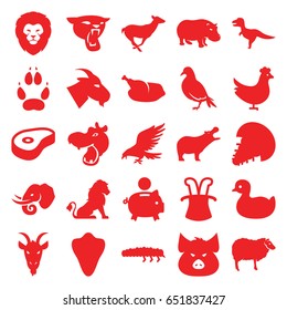 Animal icons set. set of 25 animal filled icons such as chicken, lion, hippopotamus, pig, dove, eagle, panther, goat, sheep, antelope, elephant, duck, caterpillar, beef