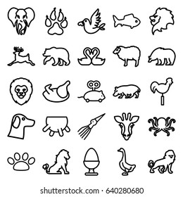 Animal icons set. set of 25 animal outline icons such as giraffe, lion, animal paw, bear, octopus, sheep, goose, deer, hippopotamus, elephant, udder, chicken, mouse toy