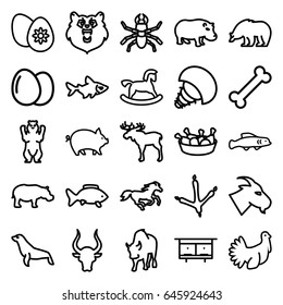 Animal icons set. set of 25 animal outline icons such as bear, moose, footprint of  icobird, goat, fish, bull, horse, hippopotamus, buffalo, beetle, seal, egg, pig, beehouse
