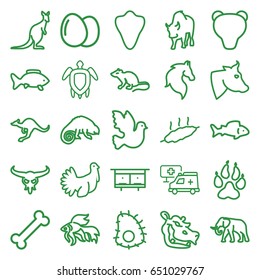 Animal icons set. set of 25 animal outline icons such as cow, bull skull, mouse, elephant, horse, cangaroo, chameleon, fish, buffalo, hippopotamus, egg, beehouse, hospital