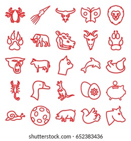 Animal icons set. set of 25 animal outline icons such as animal paw, lion, cow, bull skull, elephant, panther, scorpion, cangaroo, pig, beetle, goat, hippopotamus, snail