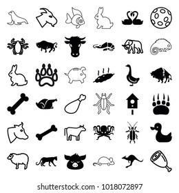 Animal icons. set of 36 editable filled and outline animal icons such as cow, panther, buffalo, goose, kangaroo, chicken, bone, meat, rabbit, elephant, goat, sheep, beetle