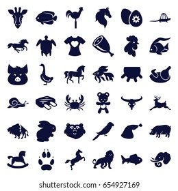 Animal icons set. set of 36 animal filled icons such as udder, chicken, rabbit, bear, giraffe, fish, pig, horse, bull skull, lion, buffalo, crab, goose, rooster, parrot, deer