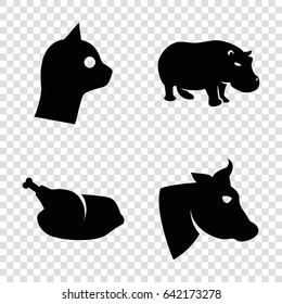 Animal icons set. set of 4 animal filled icons such as cow, hippopotamus, chicken