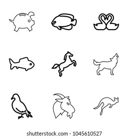 Animal icons. set of 9 editable outline animal icons such as dove, fish, swan heart, horse, goat, kangaroo, wolf