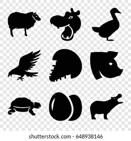 Animal icons set. set of 9 animal filled icons such as egg, hippopotamus, eagle, sheep, pig, turtle, goose