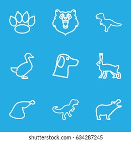 Animal icons set. set of 9 animal outline icons such as bear, hippopotamus, rabbit, goose, meat leg, dinosaur, paw