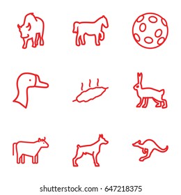 Animal icons set. set of 9 animal outline icons such as dog, cangaroo, rabbit, buffalo, cow, goose, meat, extinct sea creature