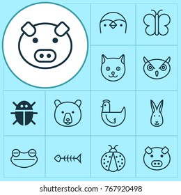 Animal icons set with bunny, moth, kitten and other hen elements. Isolated vector illustration animal icons.