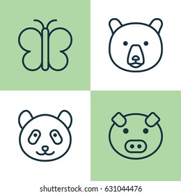 Animal Icons Set. Collection Of Bear, Moth, Grizzly And Other Elements. Also Includes Symbols Such As Moth, Piglet, Piggy.