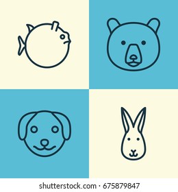 Animal Icons Set. Collection Of Bunny, Puppy, Butterflyfish And Other Elements. Also Includes Symbols Such As Hare, Animal, Grizzly.