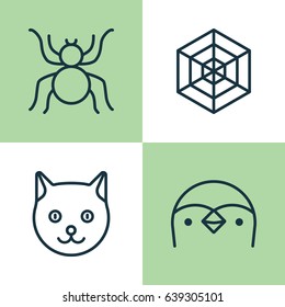 Animal Icons Set. Collection Of Diver, Spider, Cobweb And Other Elements. Also Includes Symbols Such As Web, Animal, Cat.
