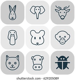 Animal Icons Set. Collection Of Duck, Beetle, Bunny And Other Elements. Also Includes Symbols Such As Bunny, Mice, Cow.