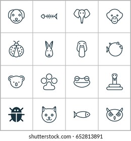 Animal Icons Set. Collection Of Fish, Puppy, Serpent And Other Elements. Also Includes Symbols Such As Night, Puppy, Print.