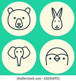 Animal Icons Set. Collection Of Grizzly, Diver, Bunny And Other Elements. Also Includes Symbols Such As Diver, Bunny, Hare.