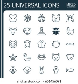 Animal Icons Set. Collection Of Grizzly, Bunny, Toad And Other Elements. Also Includes Symbols Such As Pussy, Sea, Koala.