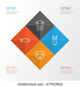 Animal Icons Set. Collection Of Kine, Fish, Puppy And Other Elements. Also Includes Symbols Such As Animal, Dog, Aquarium.