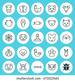 Animal Icons Set. Collection Of Ladybird, Cobweb, Kine And Other Elements. Also Includes Symbols Such As Print, Pig, Seafood.