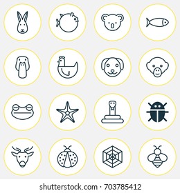 Animal Icons Set. Collection Of Moose, Bumblebee, Fish And Other Elements. Also Includes Symbols Such As Marsupial, Deer, Rabbit.