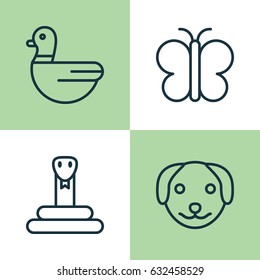 Animal Icons Set. Collection Of Puppy, Moth, Serpent And Other Elements. Also Includes Symbols Such As Insect, Duck, Animal.