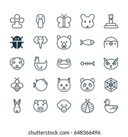 Animal Icons Set. Collection Of Puppy, Diver, Moth And Other Elements. Also Includes Symbols Such As Butterflyfish, Penguin, Hare.