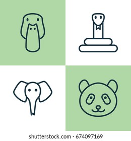 Animal Icons Set. Collection Of Serpent, Duck, Bear And Other Elements. Also Includes Symbols Such As Elephant, Reptile, Bear.