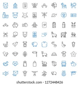 animal icons set. Collection of animal with sloth, ladybug, pig, rabbit, buffalo, giraffe, cat, fishes, without, magician, bird house, elephant. Editable and scalable animal icons.