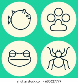 Animal Icons Set. Collection Of Toad, Spider, Butterflyfish And Other Elements. Also Includes Symbols Such As Butterflyfish, Spider, Globefish.