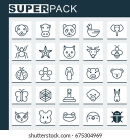 Animal Icons Set. Collection Of Trunked Animal, Moth, Piglet And Other Elements. Also Includes Symbols Such As Star, Reptile, Pig.