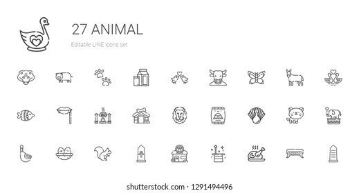 animal icons set. Collection of animal with turkey, magician, pet shop, egypt, squirrel, nest, duck, pet food, lion, dog house, roast, fangs. Editable and scalable animal icons.