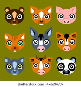 animal icons set flat children