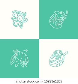 Animal icons set in trand color of the year 2020 Biscay Green. For logo template, social media post, web and design.