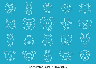 Animal Icons set - Vector outline symbols of pets and wild beasts for site or interface