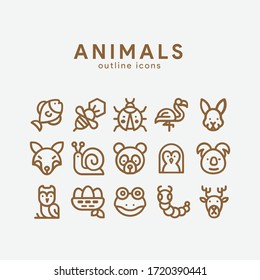 Animal icons sety. Outline symbol collection. Editable vector stroke. 64x64 Pixel Perfect.