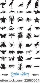 Iconos animales y símbolos Ilustración vectorial