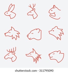 Animal icons, thin line style, flat design