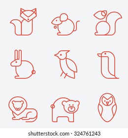 Animal icons, thin line style, flat design