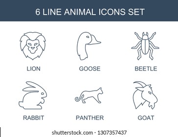 animal icons. Trendy 6 animal icons. Contain icons such as lion, goose, beetle, rabbit, panther, goat. animal icon for web and mobile.