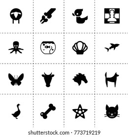 Animal icons. vector collection filled animal icons. includes symbols such as sheep, cow, goose, horse, chess, dog, cat, duck, aquarium. use for web, mobile and ui design.