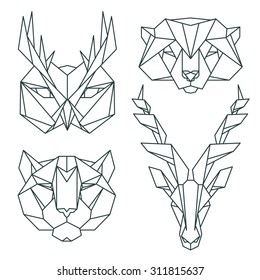 Animal icons, vector icon set. Abstract triangular style