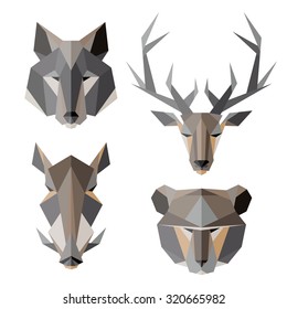 Animal icons, vector icon set. Abstract triangular style