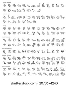 Iconos animales. conjunto de iconos de contorno vectorial.  Zoo