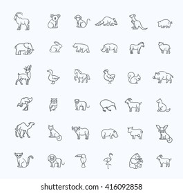 Animal Icons. Vector Outline Icon Set. Zoo