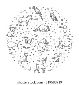 animal icons. vector outline icon set. Zoo