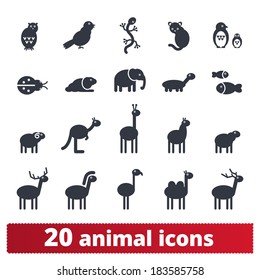 Animal icons. Vector set of simple silhouettes: wildlife and domestic pets.